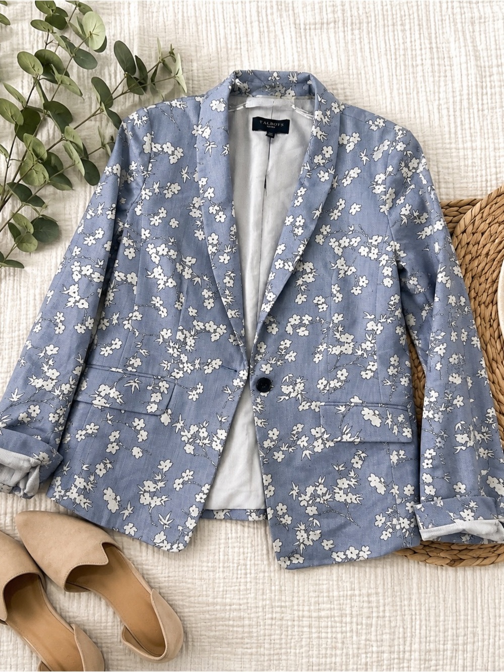 Talbots Light Blue Floral Print Formal Blazer